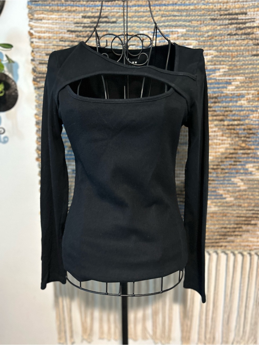 a new day Black Cutout Long-Sleeve Women's Top